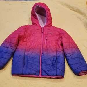 Eddie Bauer Girls Small 7/8 Reversible Rain Jacket Coat Pink Purple